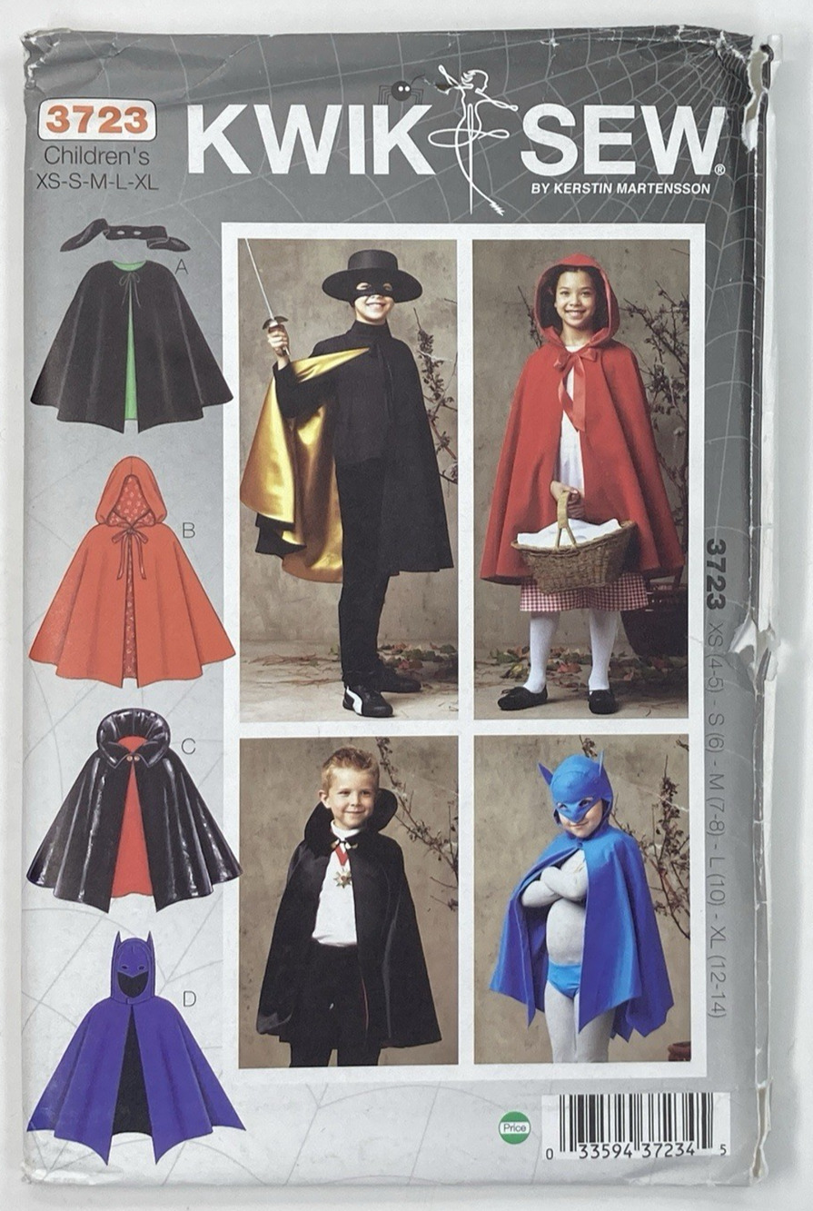 Kwik Sew 3723 Kids Cape Costume Pattern XS-XL 4-14 UNCUT Vampire Red Riding Hood